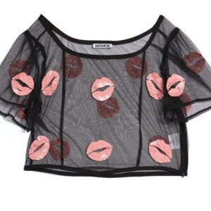 BATSHEVA shirt sleeve dirndl top in black